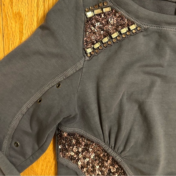 Patrizia Pepe Firenze Sweatshirt Top Wide Neck Sequin Rhinestone Blue 6 blouse - Picture 4 of 8